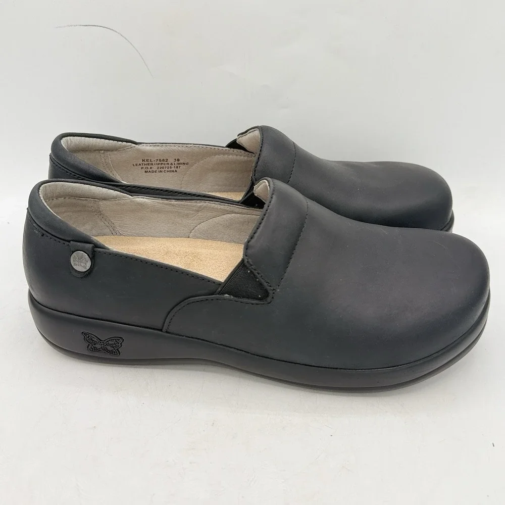 Alegria Keli Oiled Black Leather Clogs NWOB KEL-7582 Women Size 39 US 8.5 9 Work